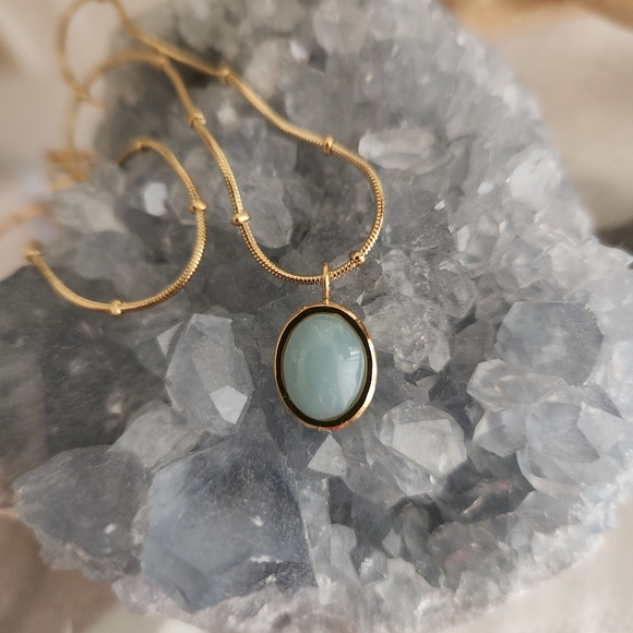 Titanium steel/18k gold Aquamarine necklace - Picture 1 of 5